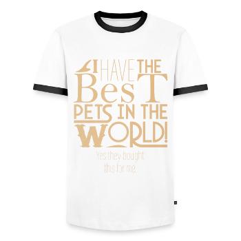 Ja, meine Haustiere haben das gekauft - Männer Kontrast-T-Shirt - Weiß/Schwarz - Vorne - AI Model Female 172 light (172cm) & AI Model Male 178 dark (178cm)