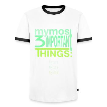 Wichtig? 3x mein Sohn - Männer Kontrast-T-Shirt - Weiß/Schwarz - Vorne - AI Model Female 172 light (172cm) & AI Model Male 178 dark (178cm)