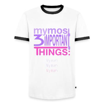 Important? 3x ma mère - T-shirt contrasté Homme - blanc/noir - Devant - AI Model Female 172 light (172cm) & AI Model Male 178 dark (178cm)