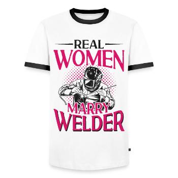 Soudeur Soudeur Femme Mariage - T-shirt contrasté Homme - blanc/noir - Devant - AI Model Female 172 light (172cm) & AI Model Male 178 dark (178cm)