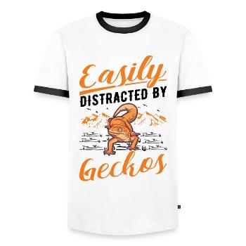 Easily distracted by Geckos Leopardgecko - Männer Kontrast-T-Shirt - Weiß/Schwarz - Vorne - AI Model Female 172 light (172cm) & AI Model Male 178 dark (178cm)