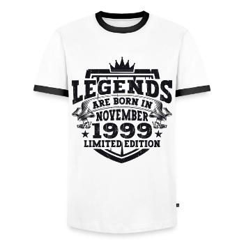 Legend November 1999 23rd Birthday Gift Fun - Men's Ringer Shirt - white/black - Front - AI Model Female 172 light (172cm) & AI Model Male 178 dark (178cm)