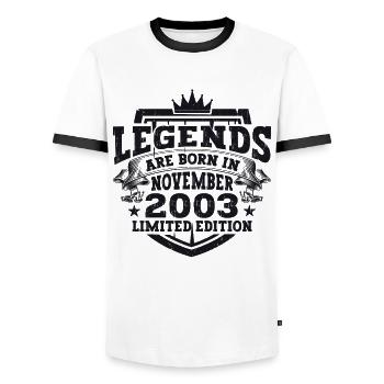 Legend November 2003 19th Birthday Gift Fun - Men's Ringer Shirt - white/black - Front - AI Model Female 172 light (172cm) & AI Model Male 178 dark (178cm)