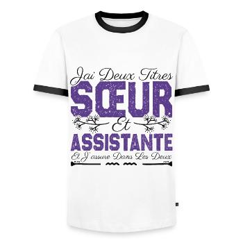 J'ai deux titres Sœur et Assistante Cadeau soeur . - T-shirt contrasté Homme - blanc/noir - Devant - AI Model Female 172 light (172cm) & AI Model Male 178 dark (178cm)