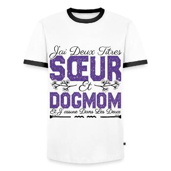 J'ai deux titres Sœur et Dogmom Cadeau soeur. - T-shirt contrasté Homme - blanc/noir - Devant - AI Model Female 172 light (172cm) & AI Model Male 178 dark (178cm)