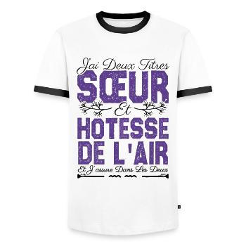 J'ai deux titres Sœur et hôtesse de l'air. soeur . - T-shirt contrasté Homme - blanc/noir - Devant - AI Model Female 172 light (172cm) & AI Model Male 178 dark (178cm)