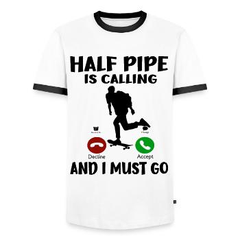 Skateboarding Gift Half Pipe Is Calling I must Go - Men's Ringer Shirt - white/black - Front - AI Model Female 172 light (172cm) & AI Model Male 178 dark (178cm)