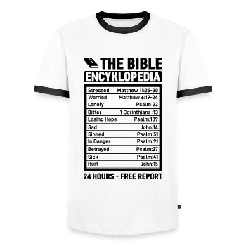 The Bible Encyklopedia 24 heures - Gratuit - T-shirt contrasté Homme - blanc/noir - Devant - AI Model Female 172 light (172cm) & AI Model Male 178 dark (178cm)