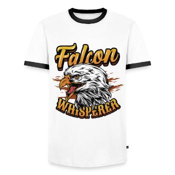 Falcon Whisperer-buzzard. - Men's Ringer Shirt - white/black - Front - AI Model Female 172 light (172cm) & AI Model Male 178 dark (178cm)
