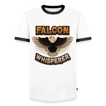 Falcon Whisperer-buzzard. - Men's Ringer Shirt - white/black - Front - AI Model Female 172 light (172cm) & AI Model Male 178 dark (178cm)
