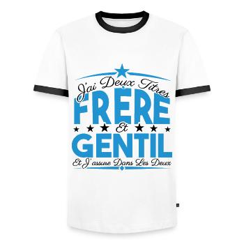 J'ai deux titres frère et Gentil. Cadeau frère. - T-shirt contrasté Homme - blanc/noir - Devant - AI Model Female 172 light (172cm) & AI Model Male 178 dark (178cm)