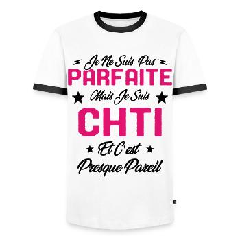 Je ne Suis pas Parfaite Mais je suis Chti Cadeau - T-shirt contrasté Homme - blanc/noir - Devant - AI Model Female 172 light (172cm) & AI Model Male 178 dark (178cm)