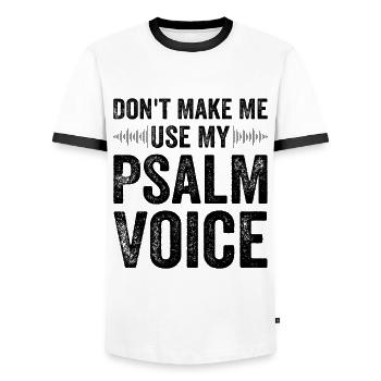 Don't Force Me to Speak My Psalm - Men's Ringer Shirt - white/black - Front - AI Model Female 172 light (172cm) & AI Model Male 178 dark (178cm)