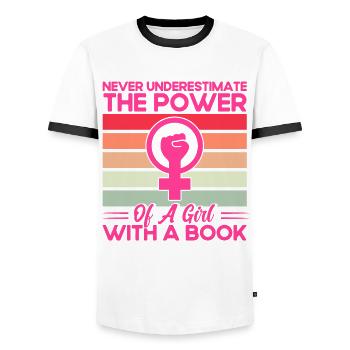 Droits des femmes Autonomisation féministe - T-shirt contrasté Homme - blanc/noir - Devant - AI Model Female 172 light (172cm) & AI Model Male 178 dark (178cm)
