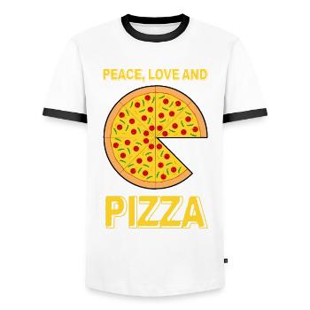 Pizza Quote Pizza Baker Pizzaria - Men's Ringer Shirt - white/black - Front - AI Model Female 172 light (172cm) & AI Model Male 178 dark (178cm)
