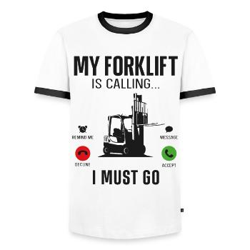 Opérateur de chariot élévateur certifié - T-shirt contrasté Homme - blanc/noir - Devant - AI Model Female 172 light (172cm) & AI Model Male 178 dark (178cm)