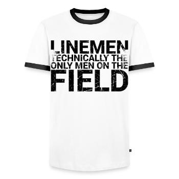 Les monteurs de lignes sont techniquement les seuls hommes sur le terrain - T-shirt contrasté Homme - blanc/noir - Devant - AI Model Female 172 light (172cm) & AI Model Male 178 dark (178cm)