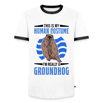 Groundhog Human Costume Murmeltier Marmot - Männer Kontrast-T-Shirt - Weiß/Schwarz - Vorne - AI Model Female 172 light (172cm) & AI Model Male 178 dark (178cm)