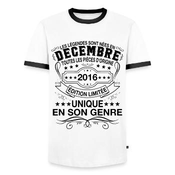 Cadeau Les légendes sont nées en Décembre 2016 - T-shirt contrasté Homme - blanc/noir - Devant - AI Model Female 172 light (172cm) & AI Model Male 178 dark (178cm)