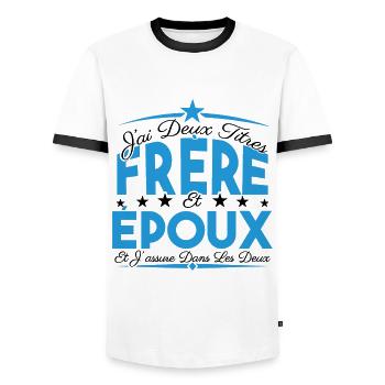 J'ai deux titres frère et Epoux. Cadeau frère - T-shirt contrasté Homme - blanc/noir - Devant - AI Model Female 172 light (172cm) & AI Model Male 178 dark (178cm)