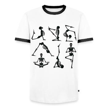 Funny Yoga Skeleton for a Yoga Fan - Men's Ringer Shirt - white/black - Front - AI Model Female 172 light (172cm) & AI Model Male 178 dark (178cm)