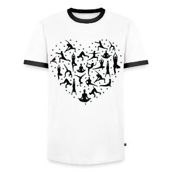 Position de yoga Forme de cœur pour professeur de yoga - T-shirt contrasté Homme - blanc/noir - Devant - AI Model Female 172 light (172cm) & AI Model Male 178 dark (178cm)