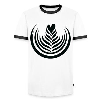 Barista Latte Art Flower For Coffee Lover - Men's Ringer Shirt - white/black - Front - AI Model Female 172 light (172cm) & AI Model Male 178 dark (178cm)
