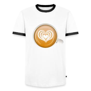 Coffee Art Heart Latte pour amateur de café et bariste - T-shirt contrasté Homme - blanc/noir - Devant - AI Model Female 172 light (172cm) & AI Model Male 178 dark (178cm)