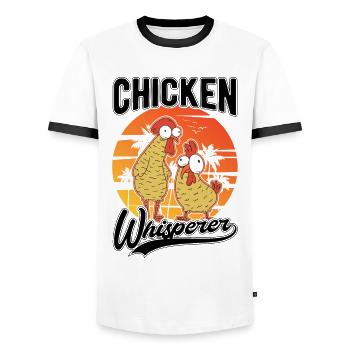 Chickens Whisperer Chicken Farming Chicken Farmer - Men's Ringer Shirt - white/black - Front - AI Model Female 172 light (172cm) & AI Model Male 178 dark (178cm)