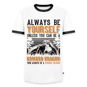 Always be yourself Komodo Dragon Komodowaran - Männer Kontrast-T-Shirt - Weiß/Schwarz - Vorne - AI Model Female 172 light (172cm) & AI Model Male 178 dark (178cm)