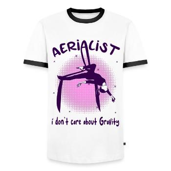 Aerial Silk Akrobatik Circus Aerialist - Männer Kontrast-T-Shirt - Weiß/Schwarz - Vorne - AI Model Female 172 light (172cm) & AI Model Male 178 dark (178cm)