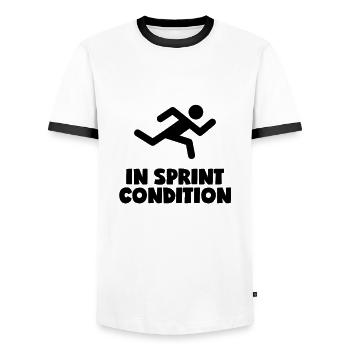 In Sprint Condition - Men's Ringer Shirt - white/black - Front - AI Model Female 172 light (172cm) & AI Model Male 178 dark (178cm)
