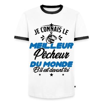 Meilleur Pecheur Humour Pêche Truite Drôle - T-shirt contrasté Homme - blanc/noir - Devant - AI Model Female 172 light (172cm) & AI Model Male 178 dark (178cm)