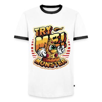 Versuchen Sie Mich! Monster Liebt Pizza - Männer Kontrast-T-Shirt - Weiß/Schwarz - Vorne - AI Model Female 172 light (172cm) & AI Model Male 178 dark (178cm)