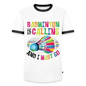 Badminton calls badminton - Men's Ringer Shirt - white/black - Front - AI Model Female 172 light (172cm) & AI Model Male 178 dark (178cm)