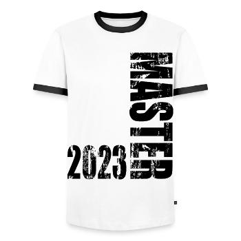 Master Degree 2023 Vintage Design - T-shirt contrasté Homme - blanc/noir - Devant - AI Model Female 172 light (172cm) & AI Model Male 178 dark (178cm)
