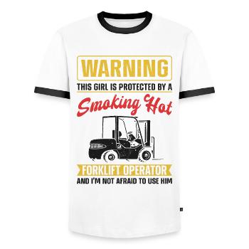 Certified Forklift Truck Operator - Men's Ringer Shirt - white/black - Front - AI Model Female 172 light (172cm) & AI Model Male 178 dark (178cm)