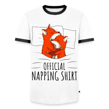 Fox Sleeping Shirt - Men's Ringer Shirt - white/black - Front - AI Model Female 172 light (172cm) & AI Model Male 178 dark (178cm)