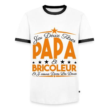J'ai deux titres Papa et Bricoleur, Cadeau Papa. - T-shirt contrasté Homme - blanc/noir - Devant - AI Model Female 172 light (172cm) & AI Model Male 178 dark (178cm)