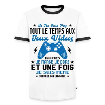 Je ne joue pas tout le temps aux jeux vidéos - T-shirt contrasté Homme - blanc/noir - Devant - AI Model Female 172 light (172cm) & AI Model Male 178 dark (178cm)