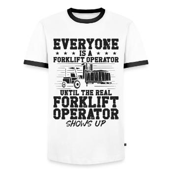 Certified Forklift Truck Operator - Men's Ringer Shirt - white/black - Front - AI Model Female 172 light (172cm) & AI Model Male 178 dark (178cm)