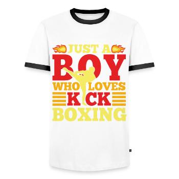Just A Boy Who Loves Kickboxing Funny Kickboxer - Men's Ringer Shirt - white/black - Front - AI Model Female 172 light (172cm) & AI Model Male 178 dark (178cm)