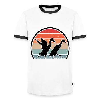 Indian Running Duck Retro Bottle Duck Vintage - T-shirt contrasté Homme - blanc/noir - Devant - AI Model Female 172 light (172cm) & AI Model Male 178 dark (178cm)