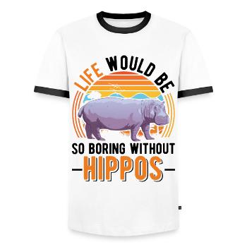 Hippo Gift Hippo Hippo - Men's Ringer Shirt - white/black - Front - AI Model Female 172 light (172cm) & AI Model Male 178 dark (178cm)