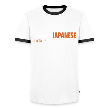I Speak Japanese Fluently After 5 Beers - Men's Ringer Shirt - white/black - Front - AI Model Female 172 light (172cm) & AI Model Male 178 dark (178cm)