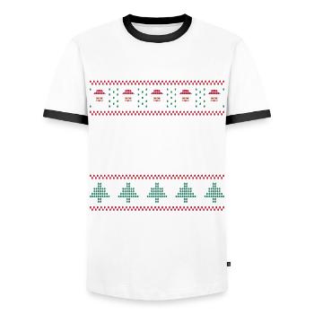 Go Jesus it's Your Birthday Ugly Christmas - Men's Ringer Shirt - white/black - Front - AI Model Female 172 light (172cm) & AI Model Male 178 dark (178cm)