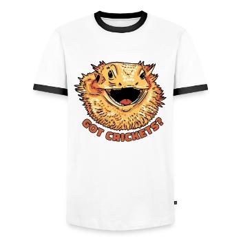 Bartagame Got Crickets? Bartagamen - Männer Kontrast-T-Shirt - Weiß/Schwarz - Vorne - AI Model Female 172 light (172cm) & AI Model Male 178 dark (178cm)