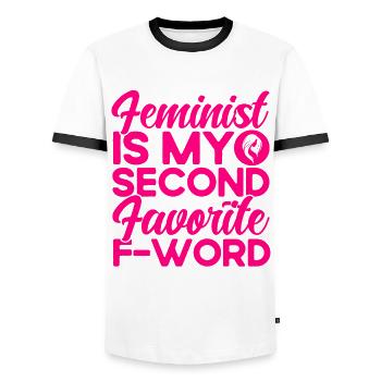 Gender equality Gender equality - Men's Ringer Shirt - white/black - Front - AI Model Female 172 light (172cm) & AI Model Male 178 dark (178cm)