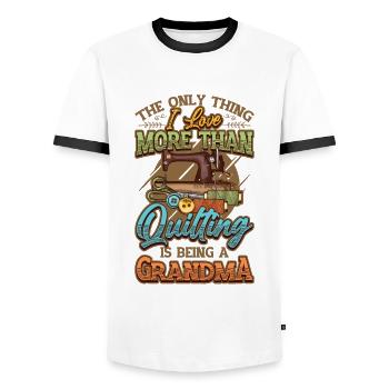Sewing, Quilter, Grandma, - Men's Ringer Shirt - white/black - Front - AI Model Female 172 light (172cm) & AI Model Male 178 dark (178cm)
