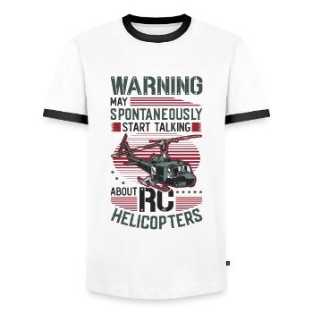 Warning, can spontaneously start talking about rc. - Men's Ringer Shirt - white/black - Front - AI Model Female 172 light (172cm) & AI Model Male 178 dark (178cm)